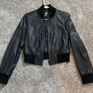 Faux Leather Cropped  Bomber